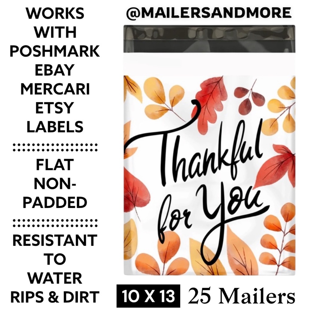 25 10X13 Poly Mailers Fall Leaf Thankful, Shipping Envelopes PRICE IS FIRM - Picture 2 of 10
